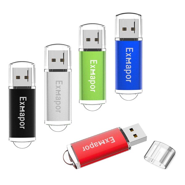5個セット 4GB USBフラッシュメモリ Exmapor USBメモリ キャップ式 五色（赤、黒、銀、緑、青）