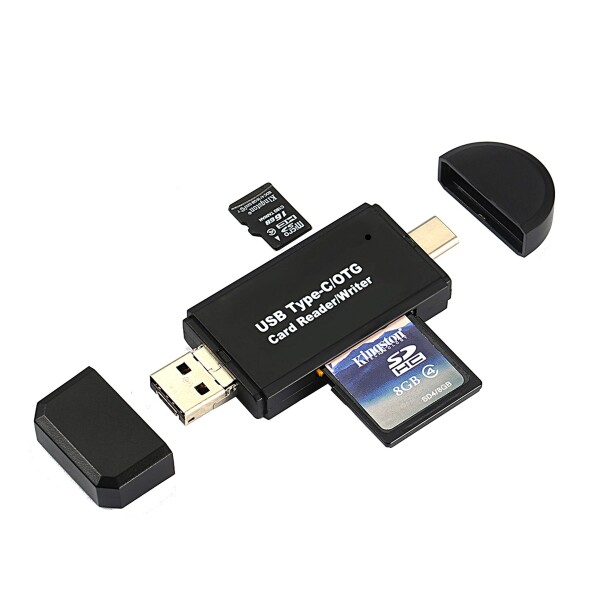 Whatif カードリーダー SD/Micro SDカード両対応 OTG機能付き Type-C/Micro usb/USB接続 MacOS/Windows/Androidスマートフォン・タブレッ