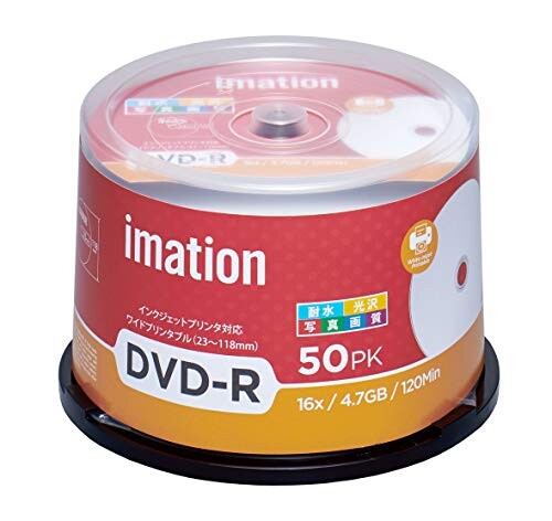 imation イメーション 1回記録(データ）用 耐水・光沢写真画質（ウォーターシールド）DVD-R IMD16WS (片面1層/1-16倍速/50枚)