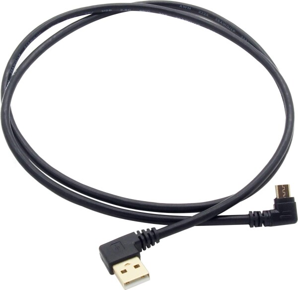 オーディオファン USBケーブル USB-Aオス (左向き) マイクロUSB (右向き) 両端子L字型ケーブル 約100cm (端子含む)