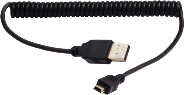 オーディオファン miniUSBケーブル USB Aタイプ オス - miniB オス 伸縮 カールコード データ転送 充電対応 ブラック 0.25m ~ 1m