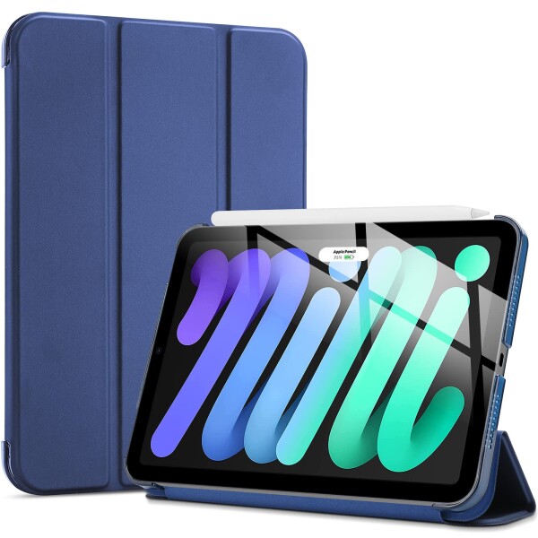 ProCase iPad Mini6 ケース 2021 8.3インチ、スリム 三つ折りスタンド ハードバックカバー、適用機種：iPad Mini 6世代 2021 (アイアンブ