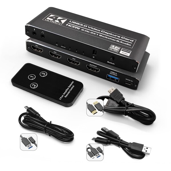 4K HDMI キャプチャーボード パススルー USB3.0 HDCP2.2対応 3台同時接続 1080P 60FPS 4K HDMIパススルー ゲーム実況 PS5/PS4/Xbox/Wiiu/