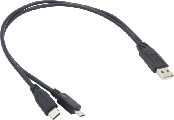 オーディオファン USB二又ケーブル USB2.0 ケーブル USB-A (オス) - USB-C (オス) USB-microB (オス) 約35cm (端子含む) QC、PDなど急速