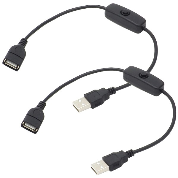 オーディオファン スイッチ付きUSBケーブル USB Aタイプ用 ソケット(メス)-プラグ(オス) 延長 データ通信不可 約33cm ブラック 2点