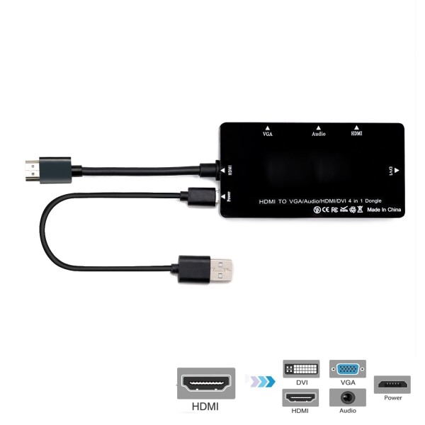 JSER CY HDMI - VGA オーディオ HDMI DVI アダプター マルチポート スプリッター コンバーター 4イン1 ドングル PS3 HDTV PC モニター プ