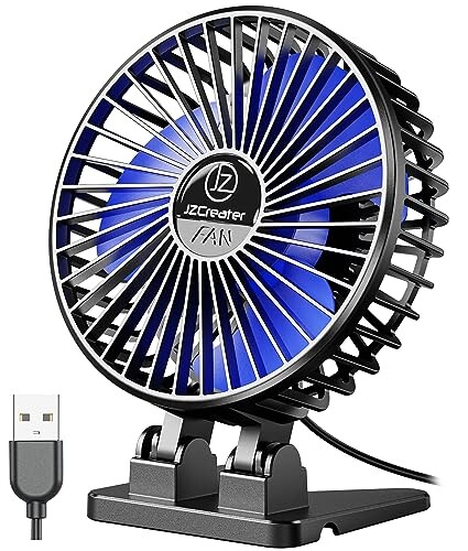 JZCreater USBデスクファン、ミニファン ポータブル、3速 卓上 テーブル 冷却ファン、プラグイン電源ファン、回転強風、低騒音 1人用小型