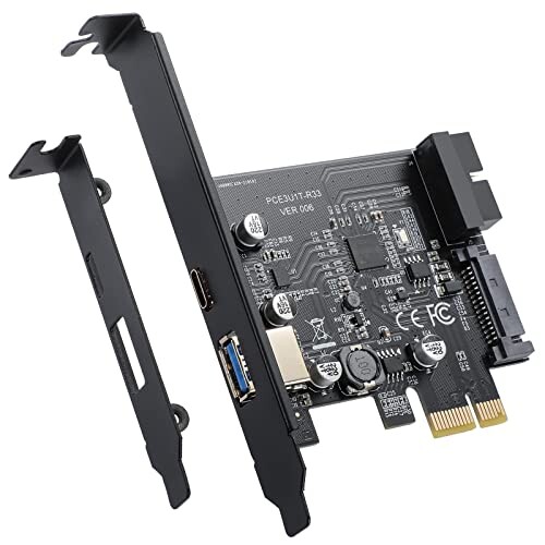 BEYIMEI PCI-E 1X to USB 3.2 Gen1 5Gbps 2ポート（タイプC+タイプA）拡張カード、19PIN USB 3.0インターフェース、15PIN SATA電源コネク