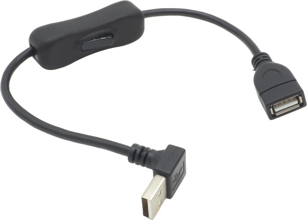 オーディオファン USB 延長ケーブル ON ／ OFF スイッチ付き L字 USB-A オス - メス データ通信対応 L字型A 30cm ブラック 1点