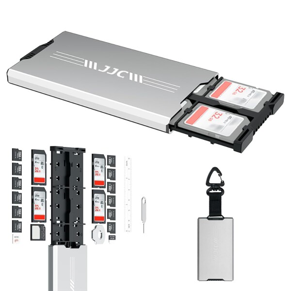 JJC 4枚 SD SDHC SDXC カード 12枚 Micro SD マイクロSD TF MSDカード 2枚 SIMカード 収納ケース メモリーカードケース 大容量 軽量 SDカ