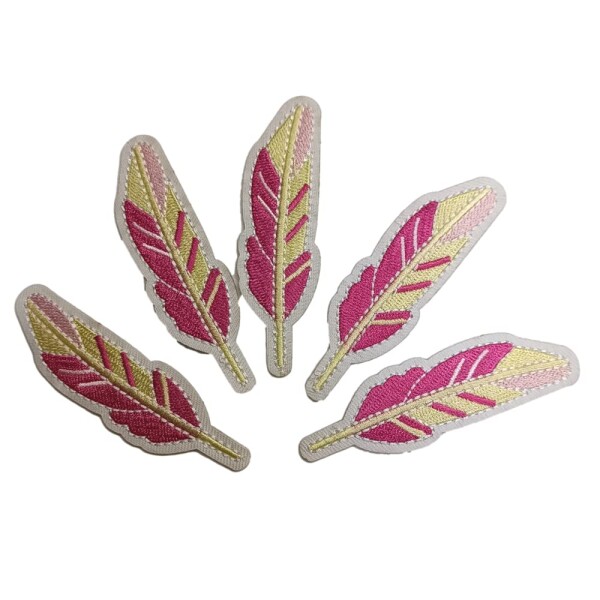 羽 ワッペン アイロン 刺繍 おしゃれ アップリケ 保育園 幼稚園 などの目印に使いやすい 5枚セット(ピンク)