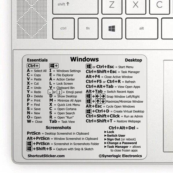 SYNERLOGIC Windows PC Reference Keyboard Shortcut Vinyl Sticker, No-Residue Adhesive, for any PC Laptop or Desktop SM: 3x2.5 (