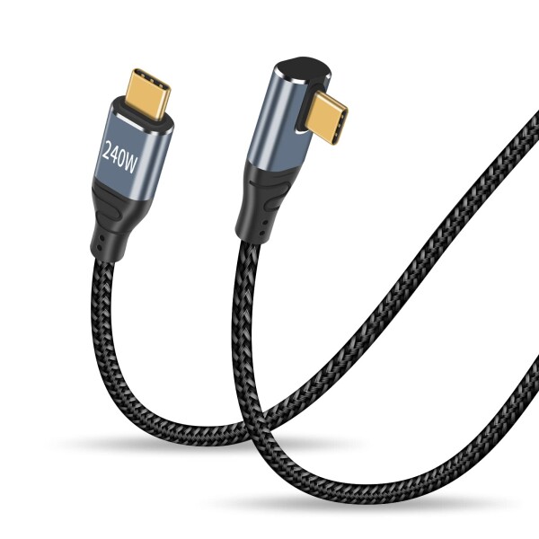 Duttek L字型USBCからUSBCケーブル USB C充電ケーブル 240W対応 高速充電ケーブル 90度角度 USB Type C オスオス ナイロン編組ケーブル