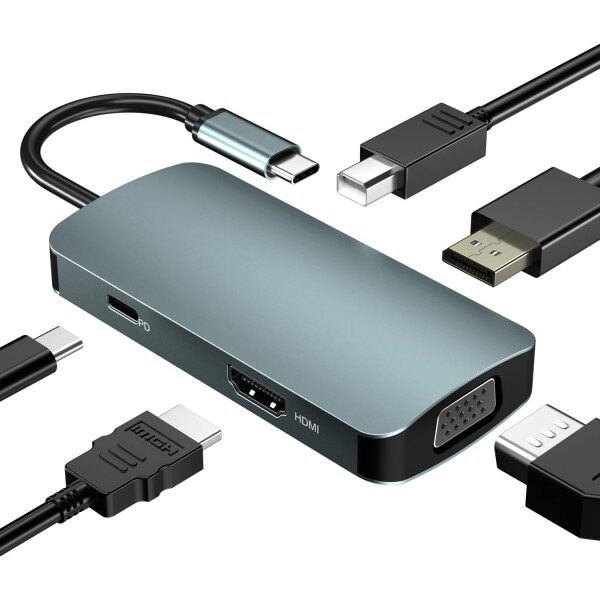 4K@60Hz出力 USB C ハブ 5-in-1ドッキングステーション Type C HDMIポート 高速データ転送 HDMI+DP*2+MINI DP+VGA USB TypeC から4K60Hz