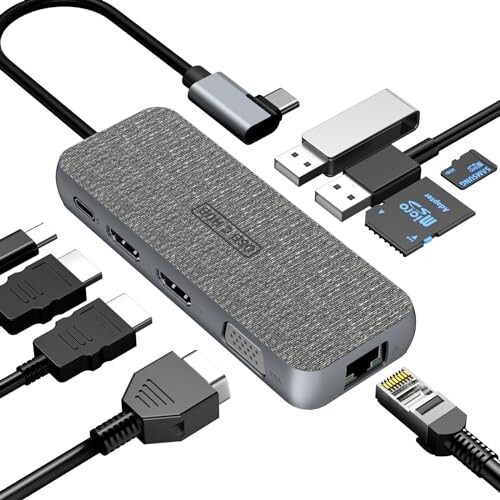 USB-Cハブ 9-in-1ドッキングステーション 高速転送 1Gbps HDMI1.4*2+VGA+USB3.0*2+SD/TF2.0+PD+RJ45 USB TypeCから4K30Hz DP USB-C ドッ