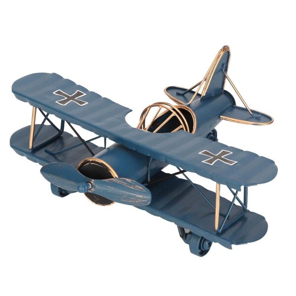 レトロ調 ブリキ 飛行機 戦闘機 複葉機モデル ヴィンテージ飛行機 ギフト コレクション オフィス 家 装飾 おもちゃ(ブルー)