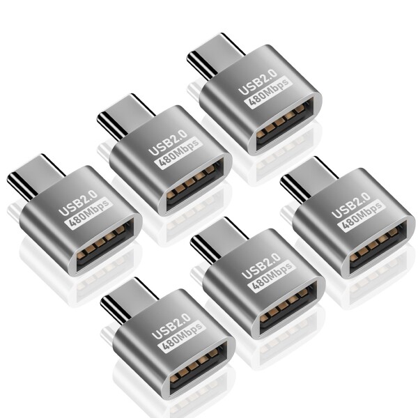 Duttek USB2.0 USB C延長アダプタ6パック、USBタイプCオスUSB2.0タイプAメス変換延長コネクタサポート480Mbpsデータ転送、OTG機能と電話