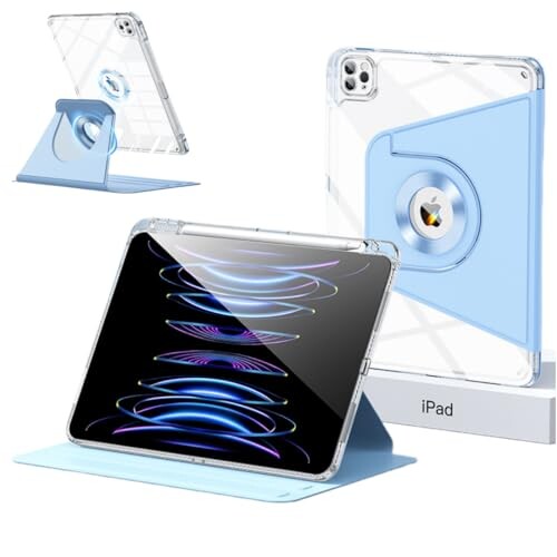 iPad 10世代 ケース 360度回転 取り外し可能なマグネットカバー 背面全透明 ペン収納 縦置き iPad 第10世代 ケース 10.9 インチ 耐衝撃