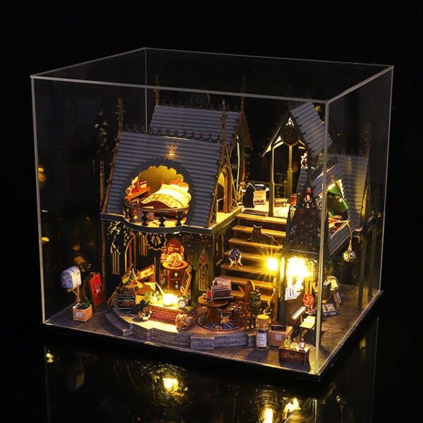 CPOWACE DIY ドールハウス ルナ魔法屋/Luna Magic House 手作りキット ミニチュアコレクション 初心者 アクリルケース付き (ES011)