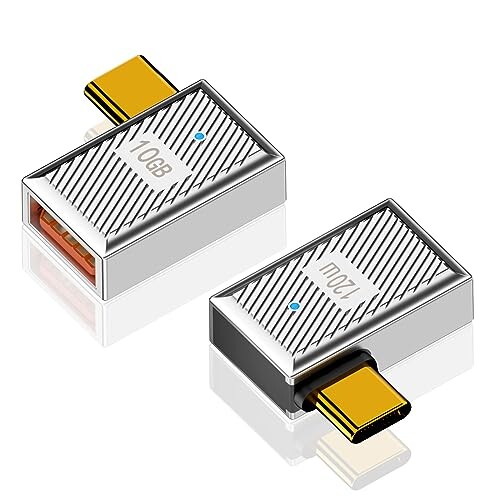 Duttek L字型 USB-C to USB-A変換アダプタは、120W 10Gbps USB-Cオス USBメス 変換アダプタ, 亜鉛合金製の両面USB AからUSB Cアダプター